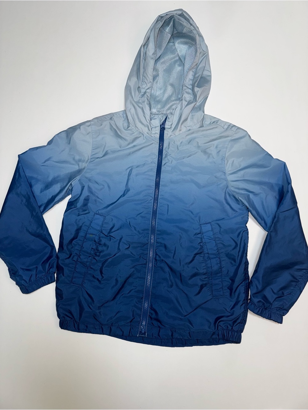 GAP Ombre Hooded Rain Jacket - Light to Dark Blue, size 8
